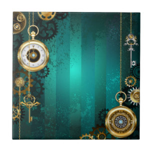 Steampunk-Schmuck Uhr auf grünem Hintergrund Fliese