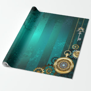 Steampunk-Schmuck Uhr auf grünem Hintergrund Geschenkpapier