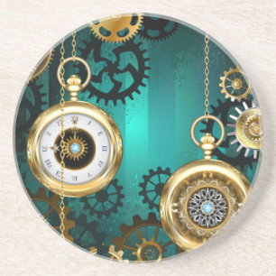 Steampunk-Schmuck Uhr auf grünem Hintergrund Getränkeuntersetzer