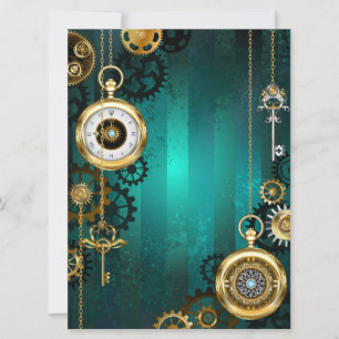 Steampunk-Schmuck Uhr auf grünem Hintergrund Karte