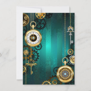 Steampunk-Schmuck Uhr auf grünem Hintergrund Karte