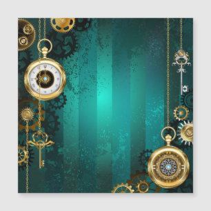 Steampunk-Schmuck Uhr auf grünem Hintergrund Magneteinladung