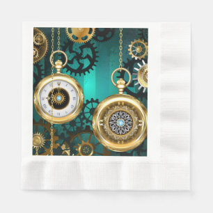 Steampunk-Schmuck Uhr auf grünem Hintergrund Serviette