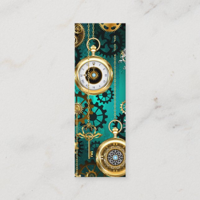 Steampunk-Schmuckschau auf grünem Hintergrund Telefonnummerkarte (Vorderseite)