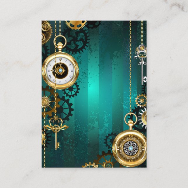 Steampunk-Schmuckschau auf grünem Hintergrund Visitenkarte (Vorderseite)