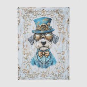 Steampunk Schnauzer Hund, Blaues Kostüm EL7L Décou Seidenpapier