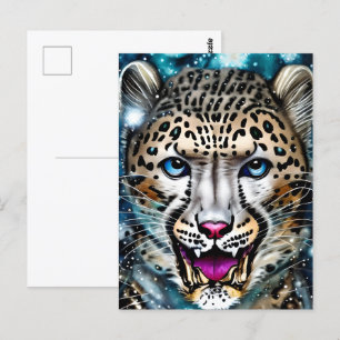 Steampunk Schneeleopard Postkarte