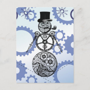 Steampunk-Schneemann-Getriebe-Urlaubsdesign Feiertagspostkarte