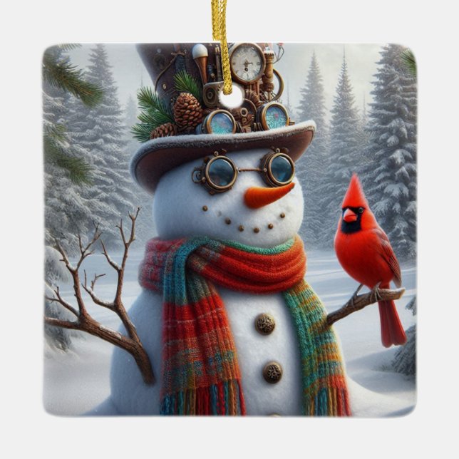 Steampunk-Schneemann-Ornament, Keramikornament (Vorderseite)