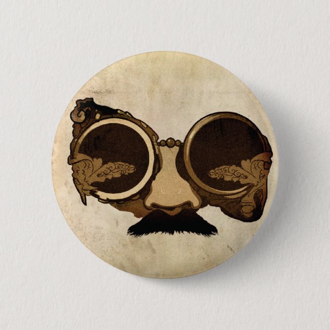 Steampunk Schutzbrillen und Schnurrbart Button (Vorderseite)