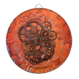 Steampunk Scifi Gears Orange Maschine aus dem 19.  Dartscheibe