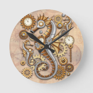 Steampunk Seahorse Vintage Surreal Art Runde Wanduhr