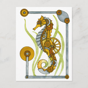 Steampunk-Seepferd Postkarte