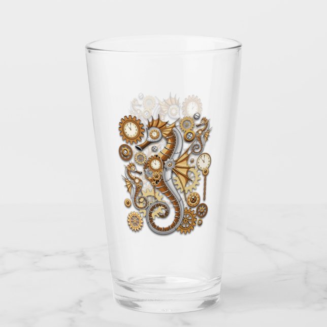 Steampunk Seepferd Vintag Surreal Art Glas (Vorderseite)