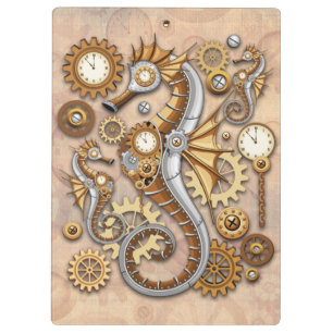 Steampunk Seepferd Vintag Surreal Art Klemmbrett