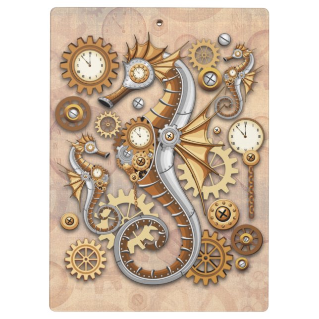 Steampunk Seepferd Vintag Surreal Art Klemmbrett (Rückseite)