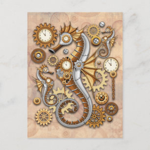 Steampunk Seepferd Vintag Surreal Art Postkarte