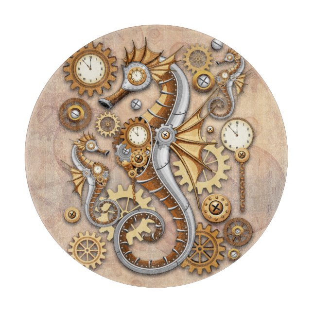 Steampunk Seepferd Vintag Surreal Art Schneidebrett (Vorderseite)
