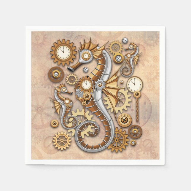 Steampunk Seepferd Vintag Surreal Art Serviette (Vorderseite)