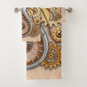 Steampunk-Seepferdchen Vintage Surreal Art Badhandtuch Set
