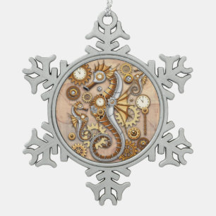 Steampunk-Seepferdchen Vintage Surreal Schneeflocken Zinn-Ornament