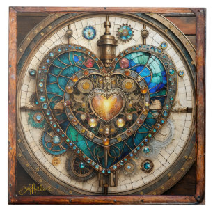 Steampunk-Serie Golden Stained Glass Heart Fliese