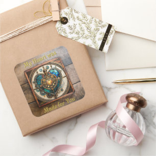 Steampunk-Serie Golden Stained Glass Heart Quadratischer Aufkleber