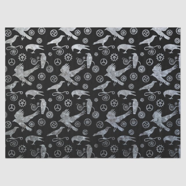 Steampunk-Silberzinkgeere und -Krähen Seidenpapier (Vorderseite)