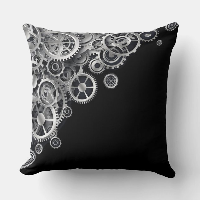 Steampunk Silver Gears Kissen (Vorderseite)