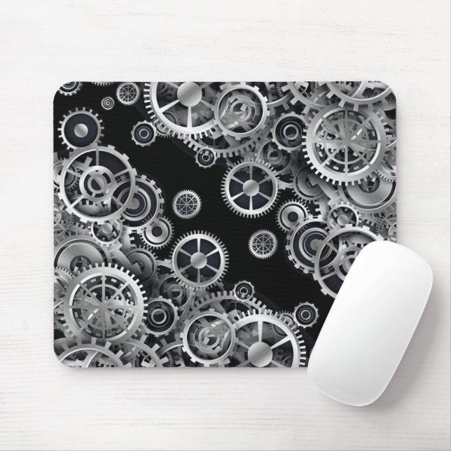 Steampunk Silver Gears Mouse Pad Mousepad (Mit Mouse)
