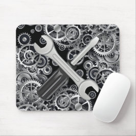 Steampunk Silver Gears & Tools Maus Pad Mousepad