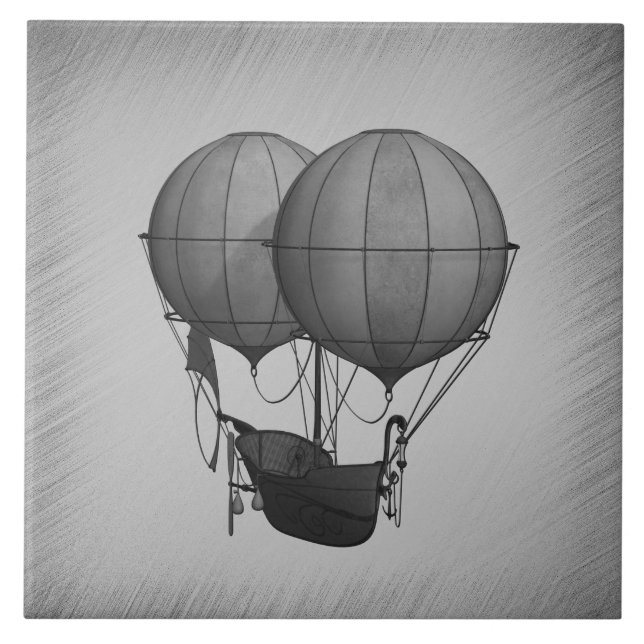 Steampunk Silver Hot Air Ballons mit Schiff Fliese (Vorderseite)