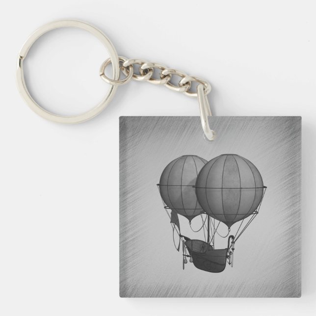 Steampunk Silver Hot Air Ballons mit Schiff Schlüsselanhänger (Vorderseite)