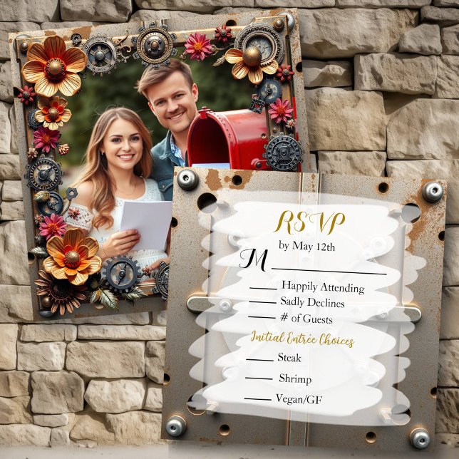 Steampunk Silver & Wood Personalisiert Wedding RSV Save The Date (Von Creator hochgeladen)