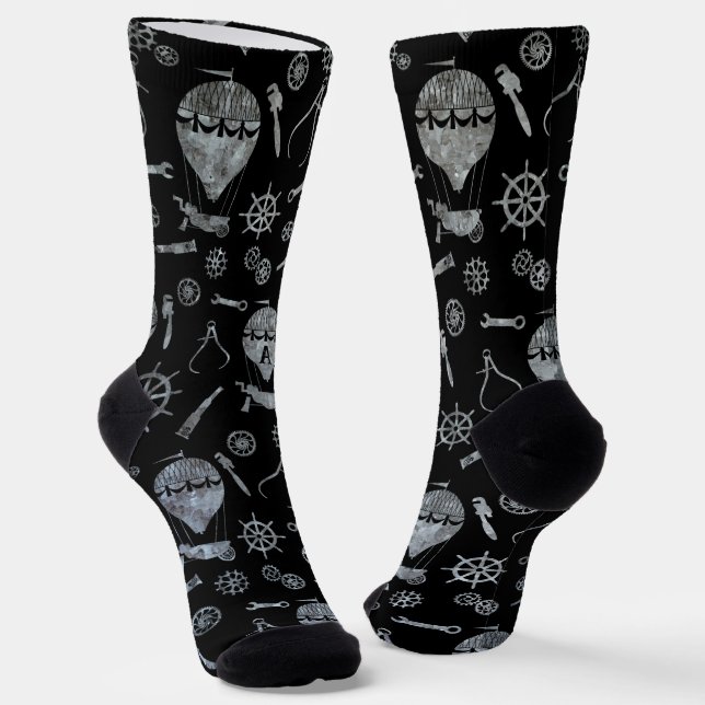 Steampunk Silver Zinc Balloons subtil Mit Monogram Socken (Gewinkelt)