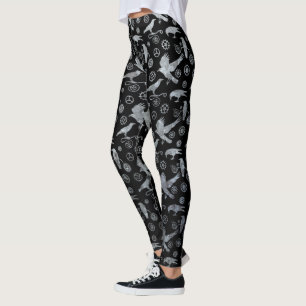 Steampunk Silver Zinc Crows and Gears Leggings