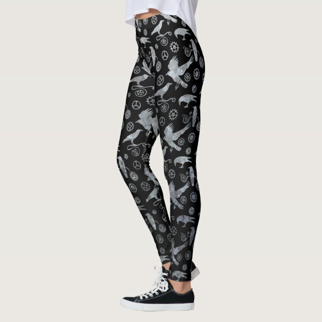 Steampunk Silver Zinc Crows and Gears Leggings (Links)