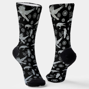 Steampunk Silver Zinc Crows and Gears Socks Socken
