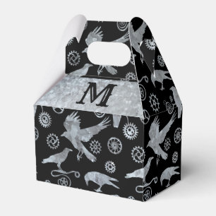 Steampunk Silver Zinc Gears & Crows Monogram Gable Geschenkschachtel