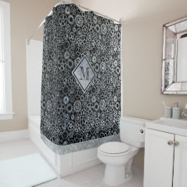 Steampunk Silver Zinc Gears Custom Monogram Duschvorhang