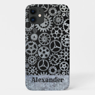 Steampunk Silver Zinc Gears Individuelle Name Case-Mate iPhone Hülle