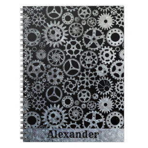 Steampunk Silver Zinc Gears Individuelle Name Notizblock