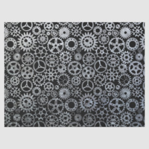 Steampunk Silver Zinc Gears Seidenpapier