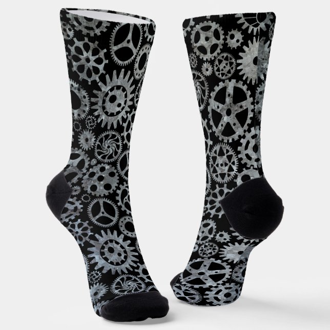 Steampunk Silver Zinc Gears Socken (Gewinkelt)