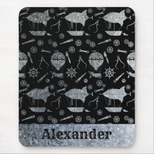 Steampunk Silver Zink Airships Individuelle Name Mousepad