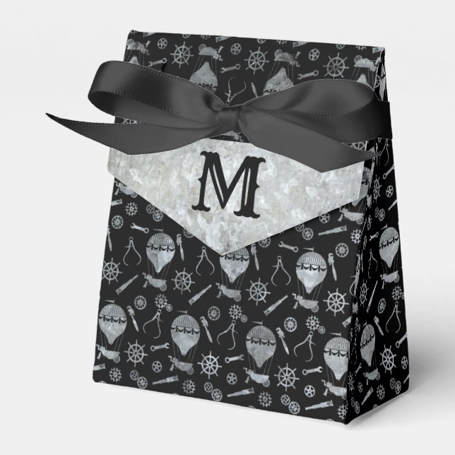 Steampunk Silver Zink Balloons Custom Monogram Geschenkschachtel (Vorderseite)