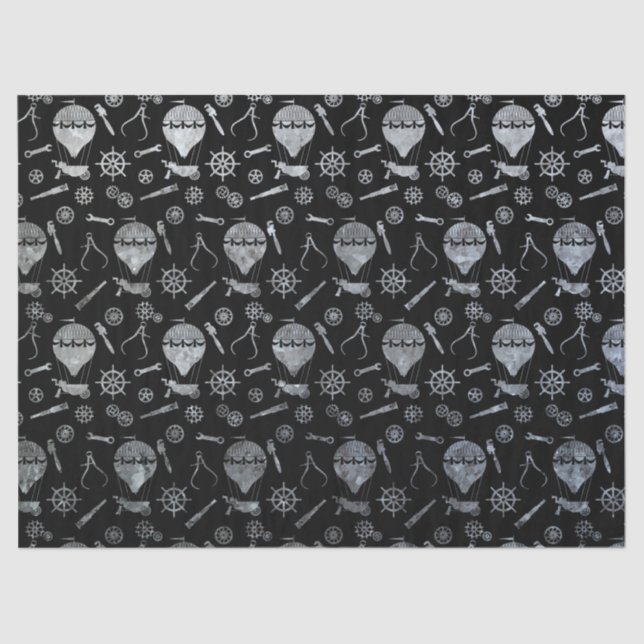 Steampunk Silver Zink Heißluftballons Seidenpapier (Vorderseite)