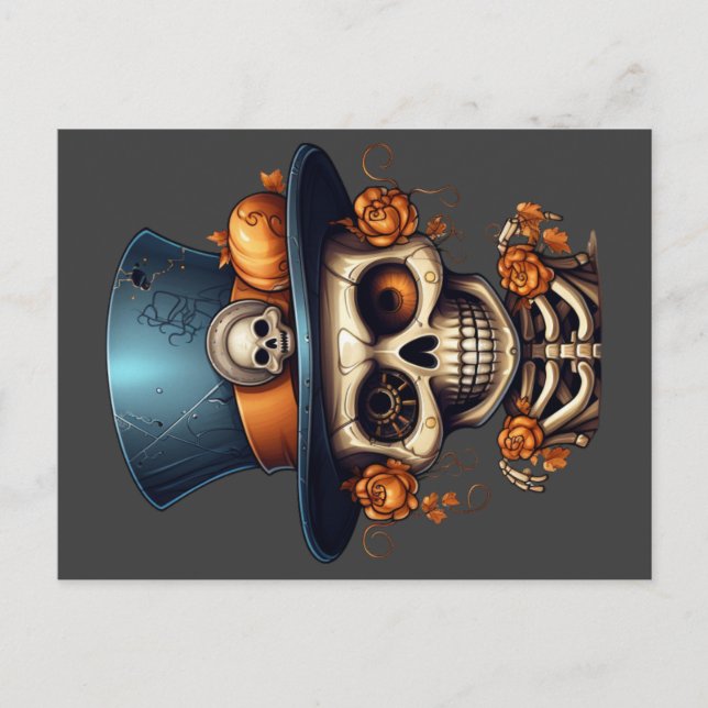 Steampunk Skeleton Postcard Postkarte (Vorderseite)