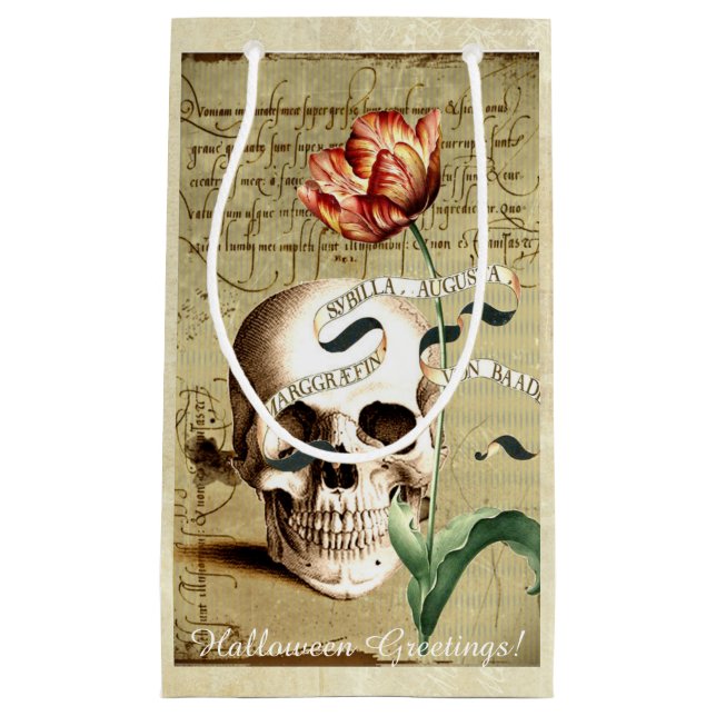 Steampunk Skull Floral Schreiben Halloween-Geschen Kleine Geschenktüte (Vorderseite)