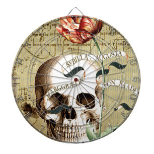 Steampunk Skull Floral Writing Halloween Dartscheibe